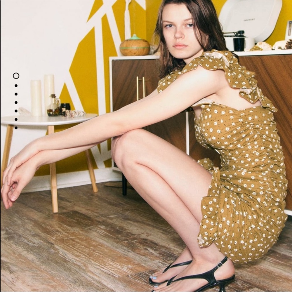 Zara olive green floral scrunched mini dress